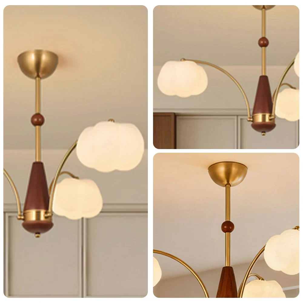 LIVARA 27W Cotton Cloud 3-Head LED Pendant Light Three-Color Dimmable Ceiling Lamp Modern Iron & Wood Design - Image 3