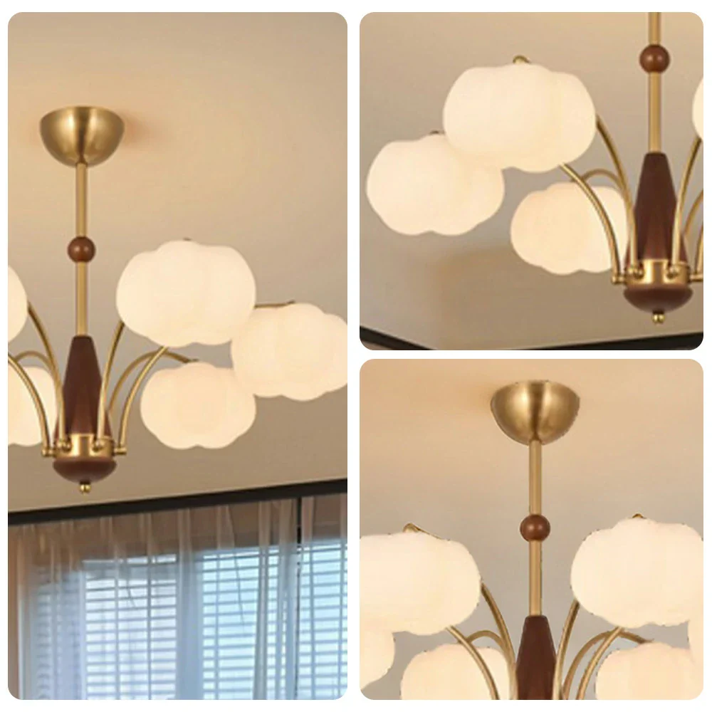 LIVARA 54W Cotton Cloud 6-Head LED Pendant Light Three-Color Dimmable Ceiling Lamp Modern Iron & Wood Design - Image 3