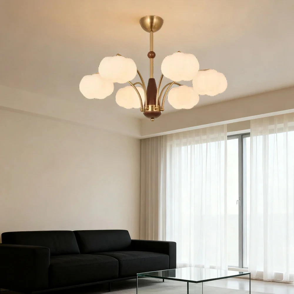 LIVARA 54W Cotton Cloud 6-Head LED Pendant Light Three-Color Dimmable Ceiling Lamp Modern Iron & Wood Design - Image 4