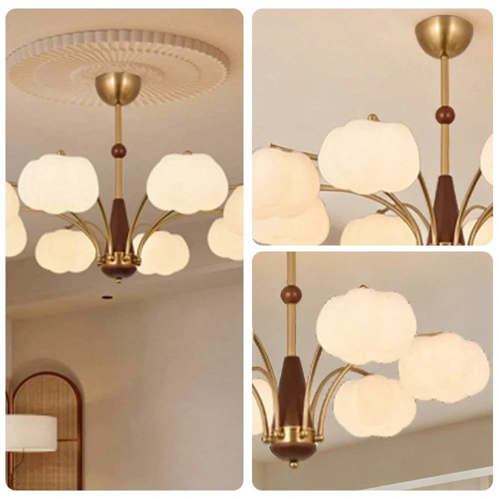 LIVARA 72W Cotton Cloud 8-Head LED Pendant Light Three-Color Dimmable Ceiling Lamp Modern Iron & Wood Design - Image 3
