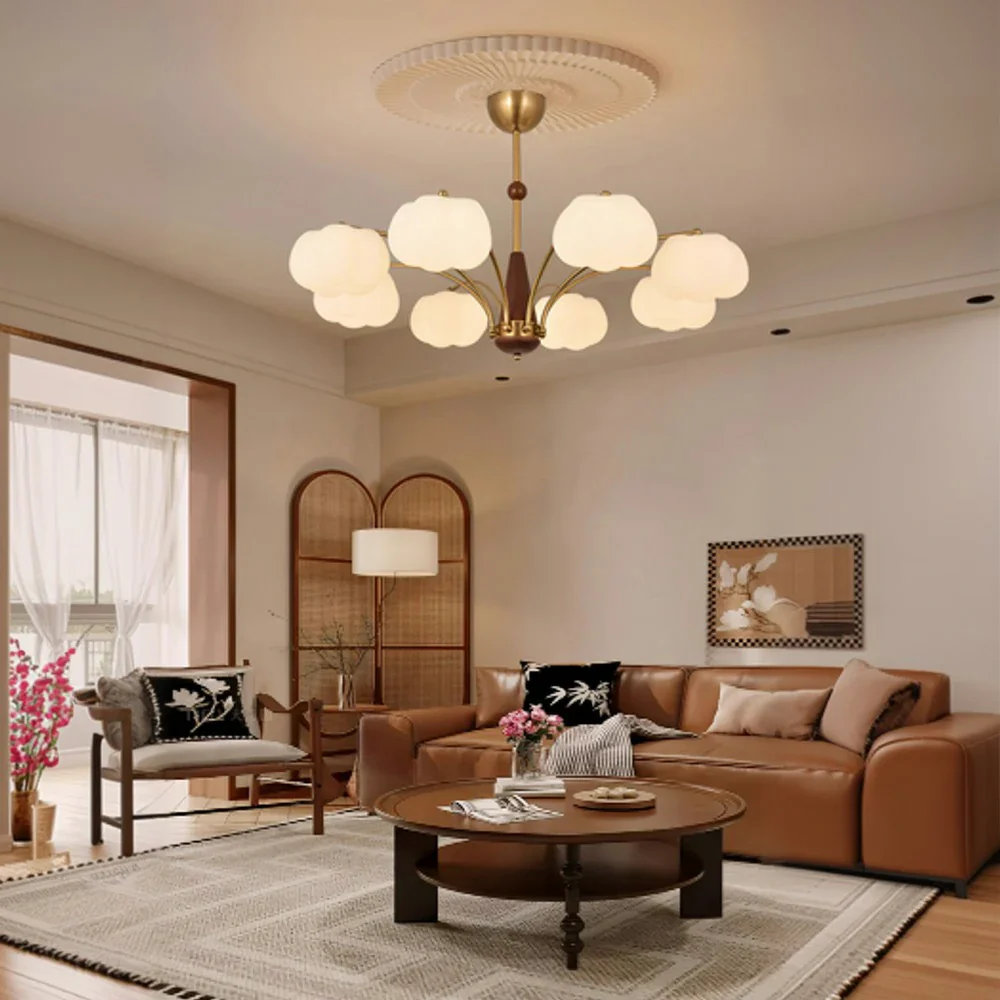 LIVARA 72W Cotton Cloud 8-Head LED Pendant Light Three-Color Dimmable Ceiling Lamp Modern Iron & Wood Design - Image 4