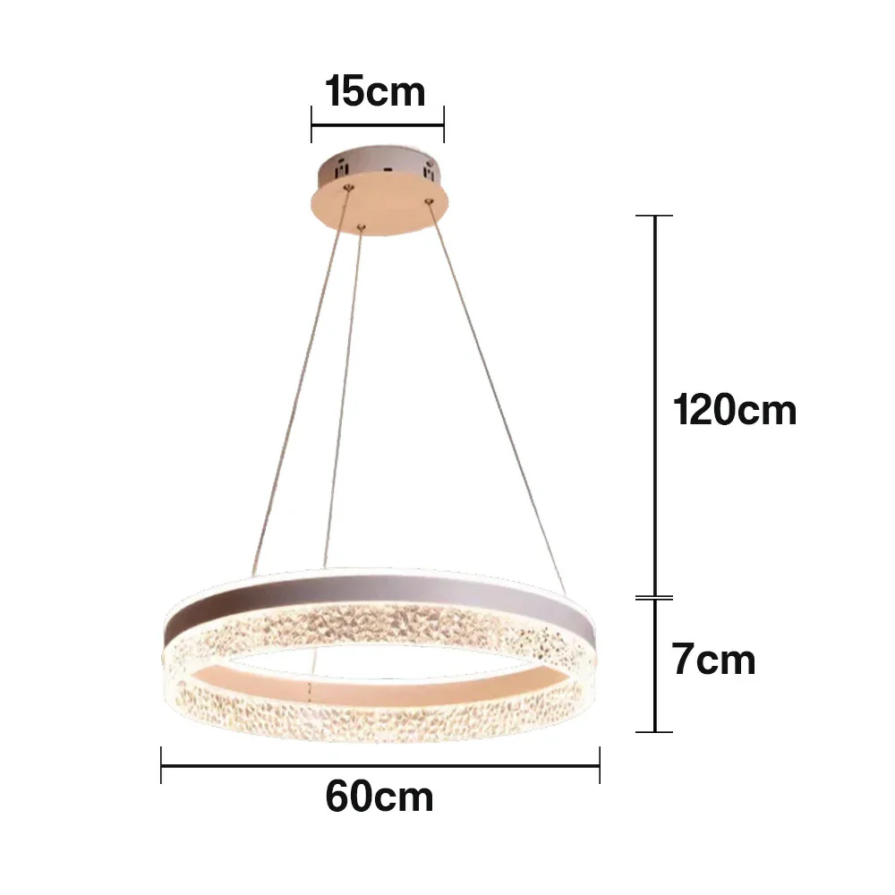 LIVARA Pendant Light 50/60cm Diamond Acrylic LED Ceiling Lamp Three-Color Dimmable Modern Design – 57W/68W Energy Efficient & Durable - White - Image 6