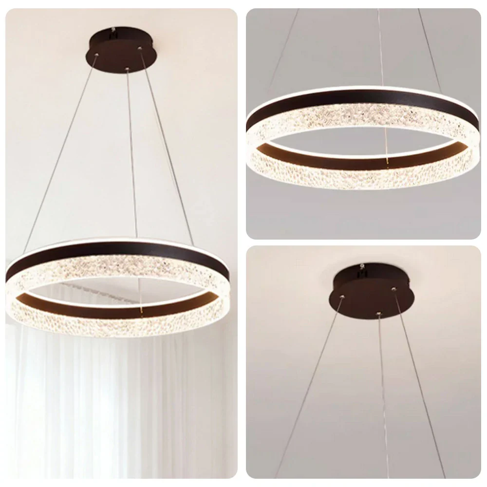 LIVARA Pendant Light 50/60cm Diamond Acrylic LED Ceiling Lamp Three-Color Dimmable Modern Design – 57W/68W Energy Efficient & Durable - Black - Image 3