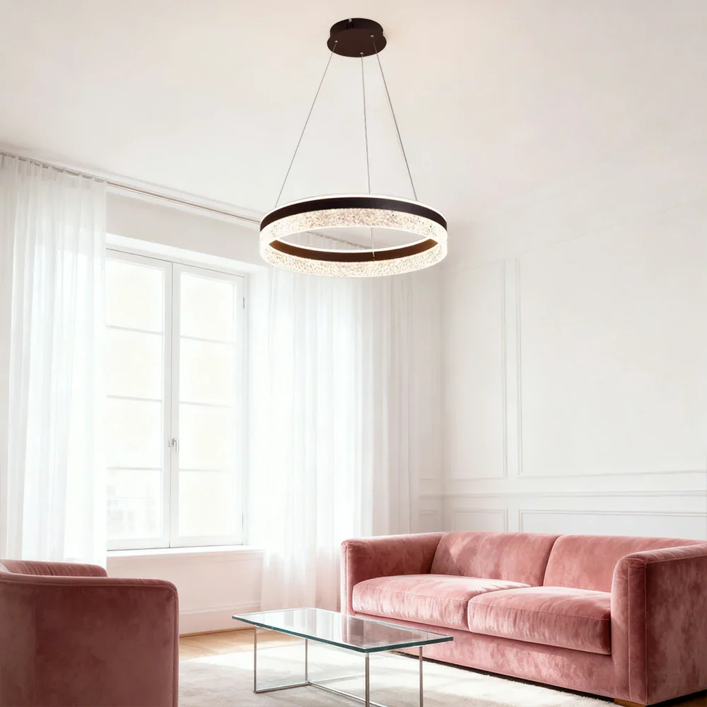 LIVARA Pendant Light 50/60cm Diamond Acrylic LED Ceiling Lamp Three-Color Dimmable Modern Design – 57W/68W Energy Efficient & Durable - Black - Image 4