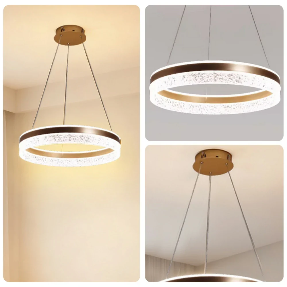 LIVARA Pendant Light 50/60cm Diamond Acrylic LED Ceiling Lamp Three-Color Dimmable Modern Design – 57W/68W Energy Efficient & Durable - Gold - Image 3