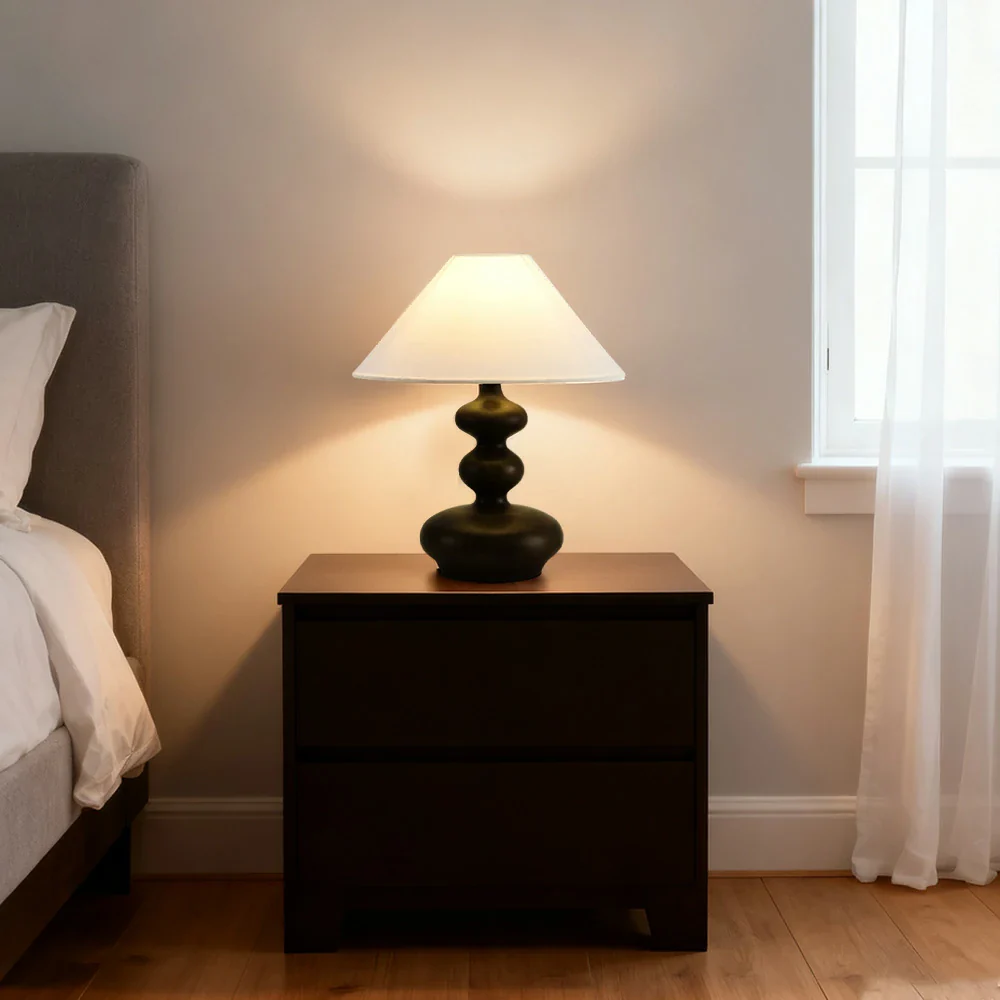 LIVARA 5W 39cm Table Lamp Three-Color Dimmable Eye-Protection Light with Martin Fabric Shade & Solid Wood Base - Black - Image 4