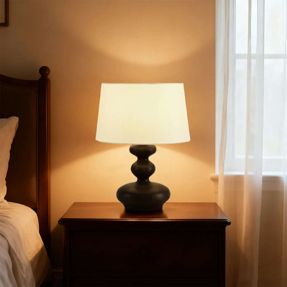 LIVARA 5W 38cm Table Lamp Three-Color Dimmable Eye-Protection Light with Martin Fabric Shade & Solid Wood Base - Black - Image 2