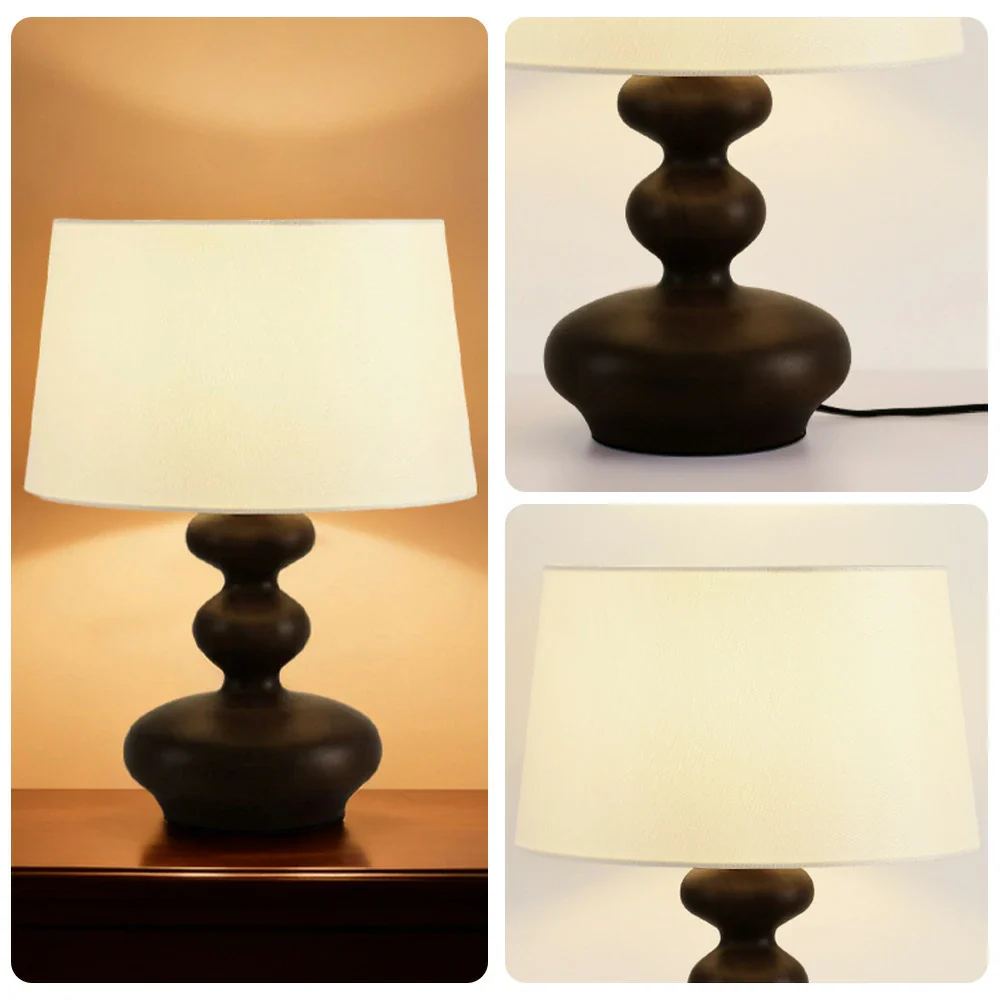 LIVARA 5W 38cm Table Lamp Three-Color Dimmable Eye-Protection Light with Martin Fabric Shade & Solid Wood Base - Black - Image 3