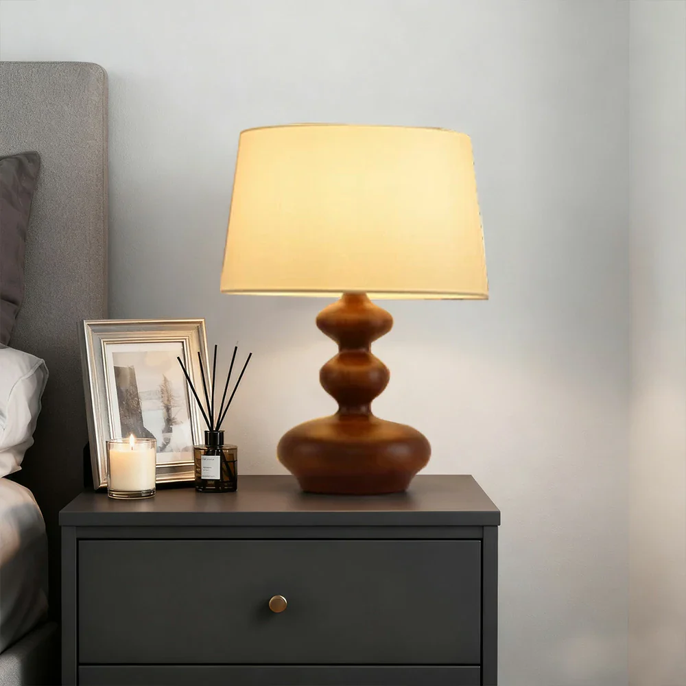 LIVARA 5W 38cm Table Lamp Three-Color Dimmable Eye-Protection Light with Martin Fabric Shade & Solid Wood Base - Walnut - Image 2