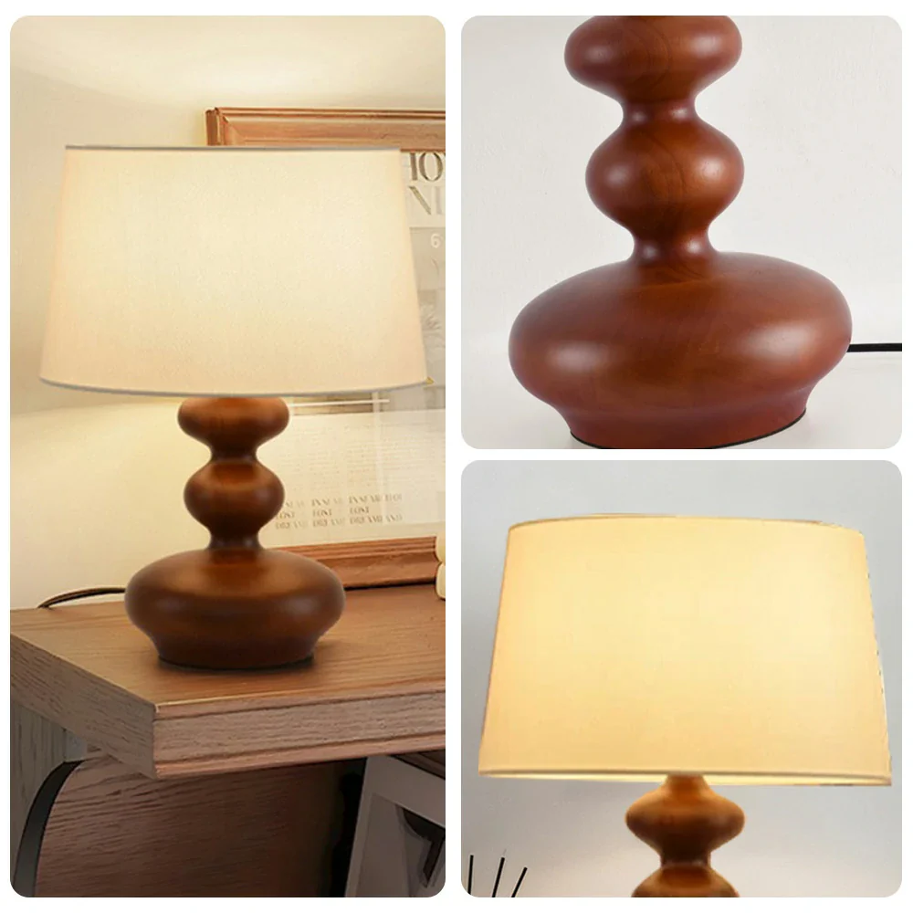 LIVARA 5W 38cm Table Lamp Three-Color Dimmable Eye-Protection Light with Martin Fabric Shade & Solid Wood Base - Walnut - Image 3