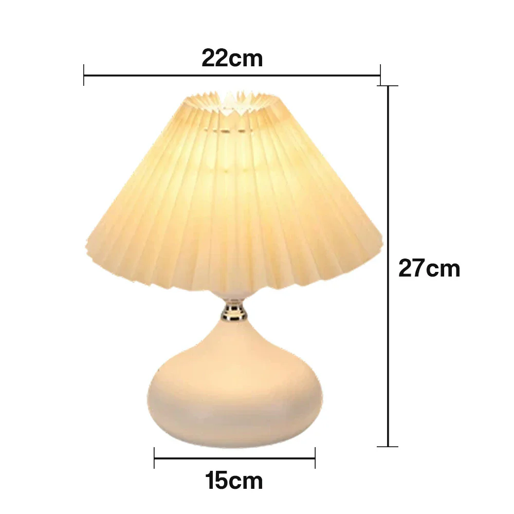 LIVARA 5W Table Lamp Three-Color Dimmable with Pleated Fabric Shade & Ceramic Base – Button Switch - White - Image 5