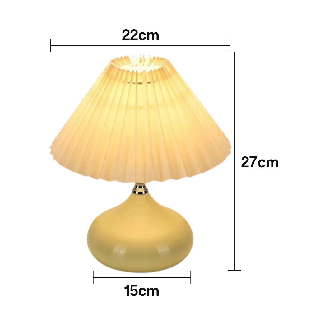 LIVARA 5W Table Lamp Three-Color Dimmable with Pleated Fabric Shade & Ceramic Base - Button Switch - Yellow - Image 5