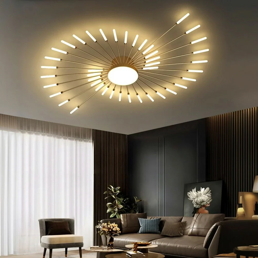 LIVARA 50W LED Ceiling Light Firework Design with 42+1 Rotating Heads Neutral Light Modern Iron & Acrylic Fixture - Gold - Image 2