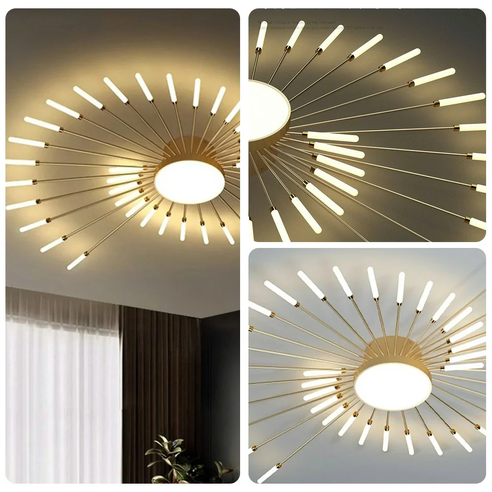 LIVARA 50W LED Ceiling Light Firework Design with 42+1 Rotating Heads Neutral Light Modern Iron & Acrylic Fixture - Gold - Image 3