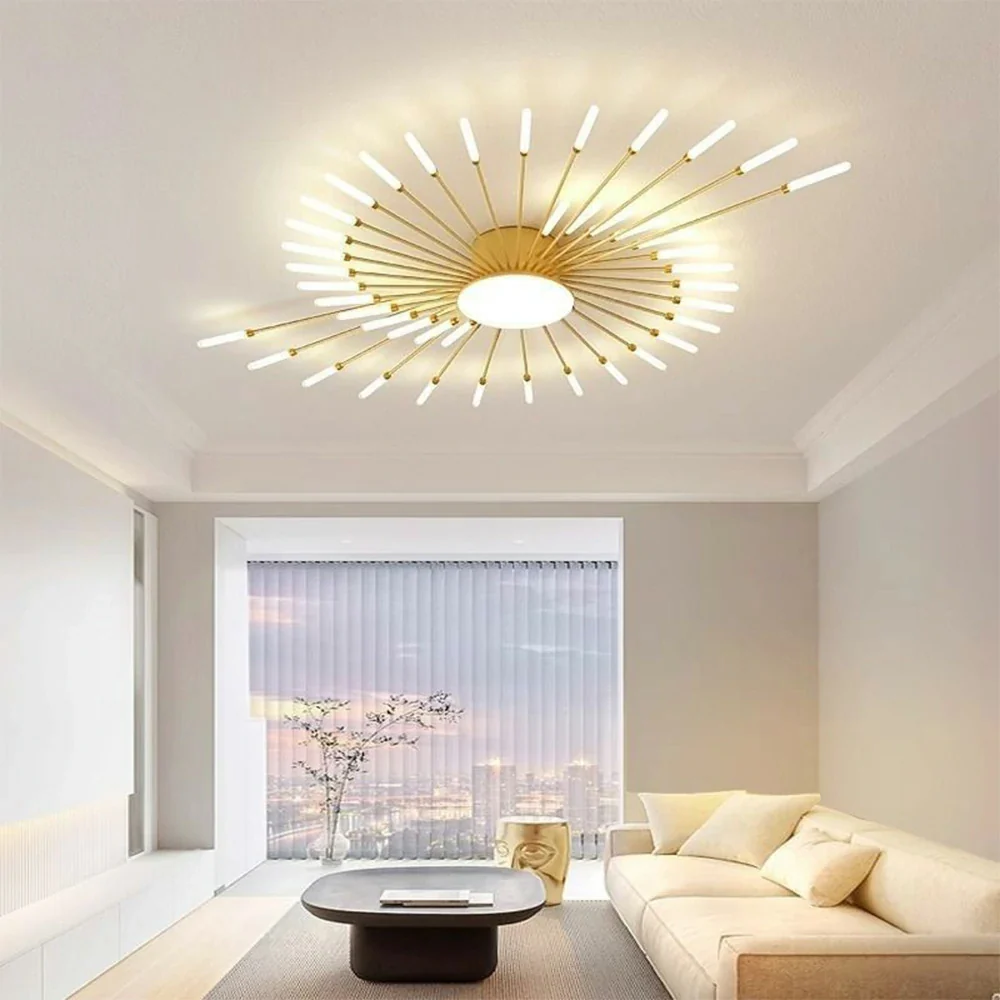 LIVARA 50W LED Ceiling Light Firework Design with 42+1 Rotating Heads Neutral Light Modern Iron & Acrylic Fixture - Gold - Image 4