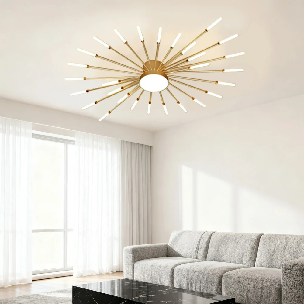 LIVARA 36W LED Ceiling Light Firework Design with 28+1 Rotating Heads Neutral Light Modern Iron & Acrylic Fixture - Gold - Image 2