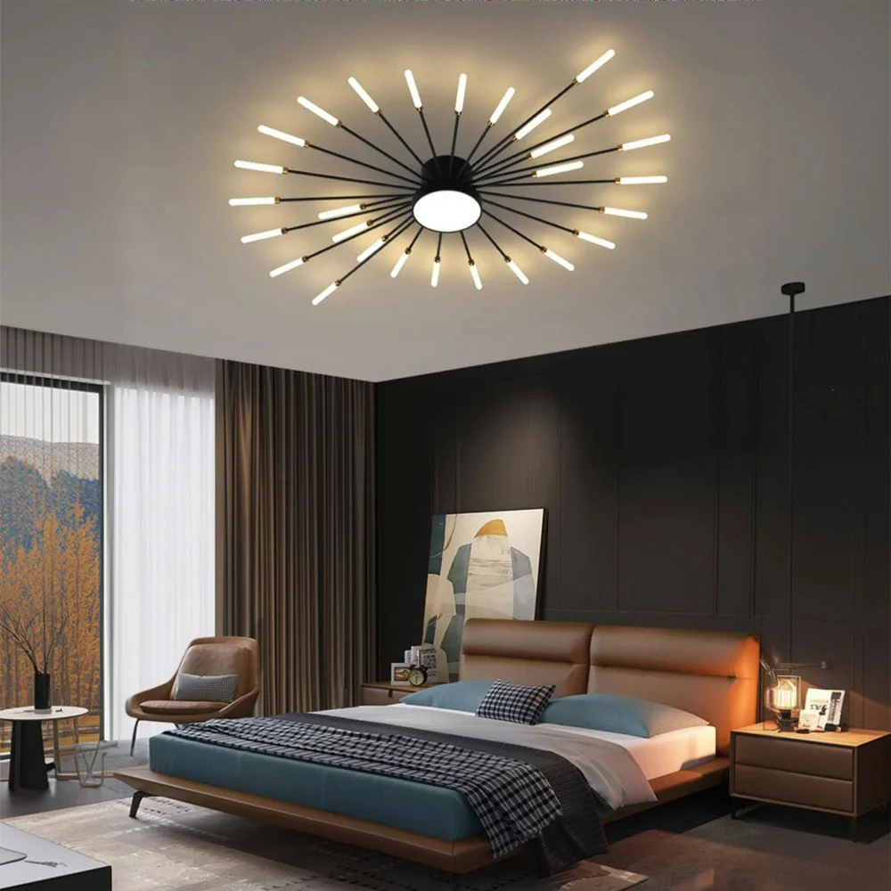 LIVARA 36W LED Ceiling Light Firework Design with 28+1 Rotating Heads Neutral Light Modern Iron & Acrylic Fixture - Black - Image 4