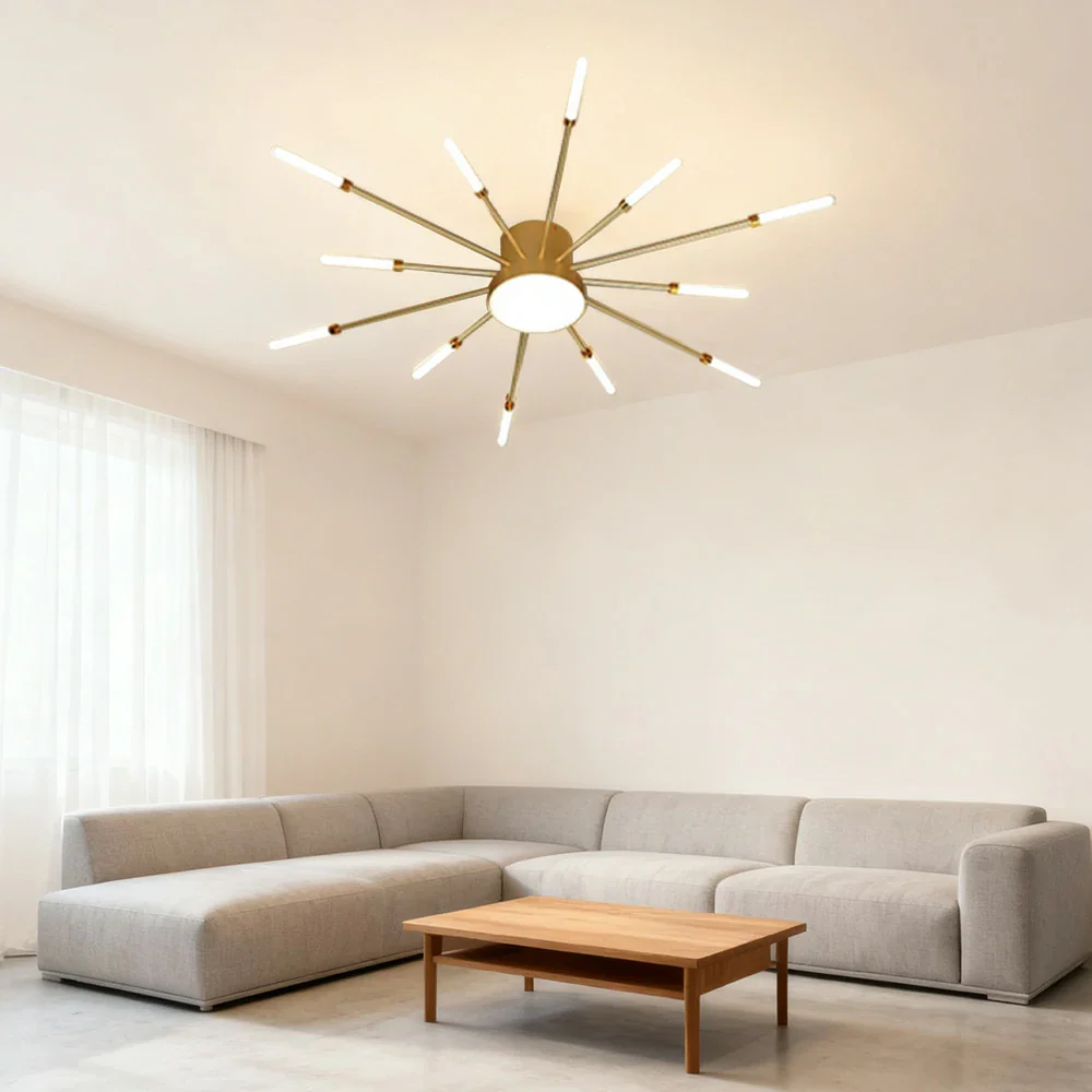 LIVARA 36W LED Ceiling Light Sparkling Firework Design with 12+1 Rotating Heads Neutral Light Modern Iron & Acrylic Fixture - Gold - Image 4