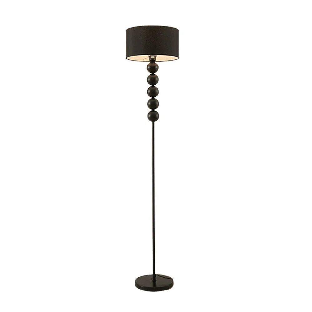 LIVARA 5W/7W/12W Floor Lamp with Full-Spectrum Eye-Protection Light, Fabric Shade, Three-Color Dimmable E27 Bulb & Black Iron Base - Black