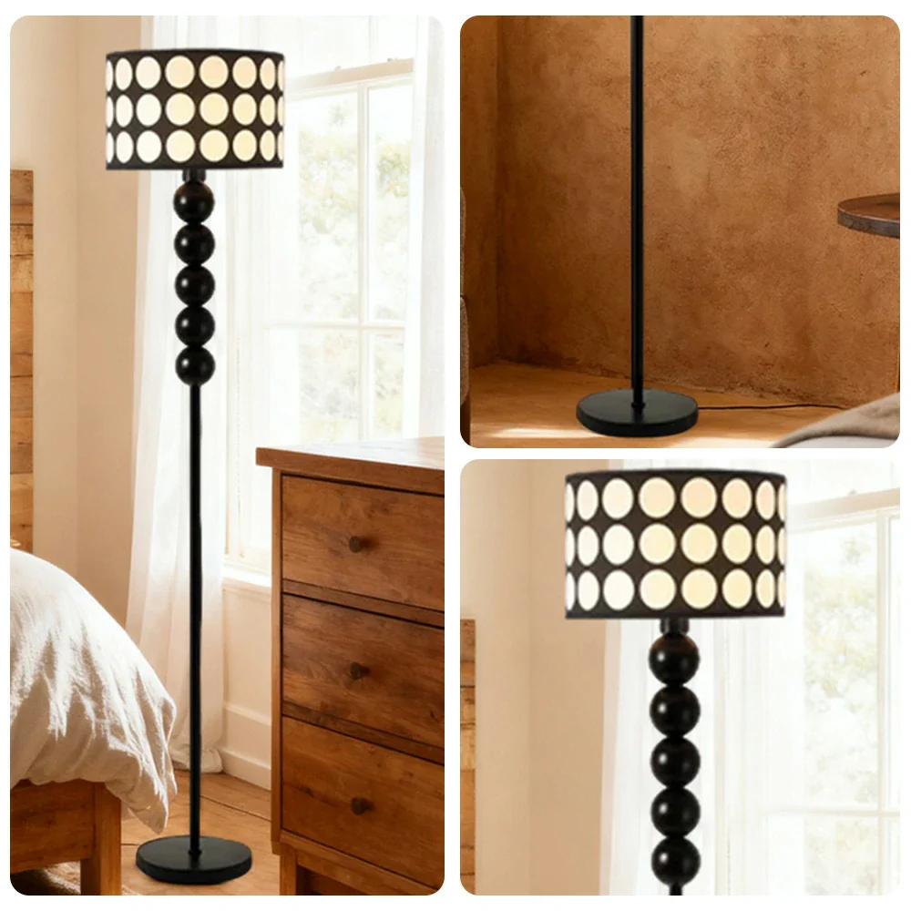 LIVARA 9W/12W Floor Lamp with Three-Color Dimmable Light, Polka Dot Fabric Shade & Modern Iron Base - Black - Image 3