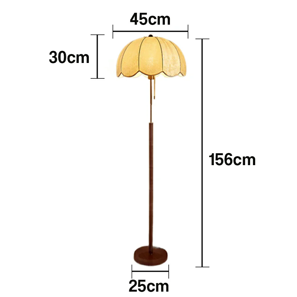 LIVARA Floor Lamp with Jacquard Fabric Shade, 9/12W Wood-Grain Iron Pole, Pull Chain – Anti-Wobble Base & Fire-Retardant Holder - Image 5