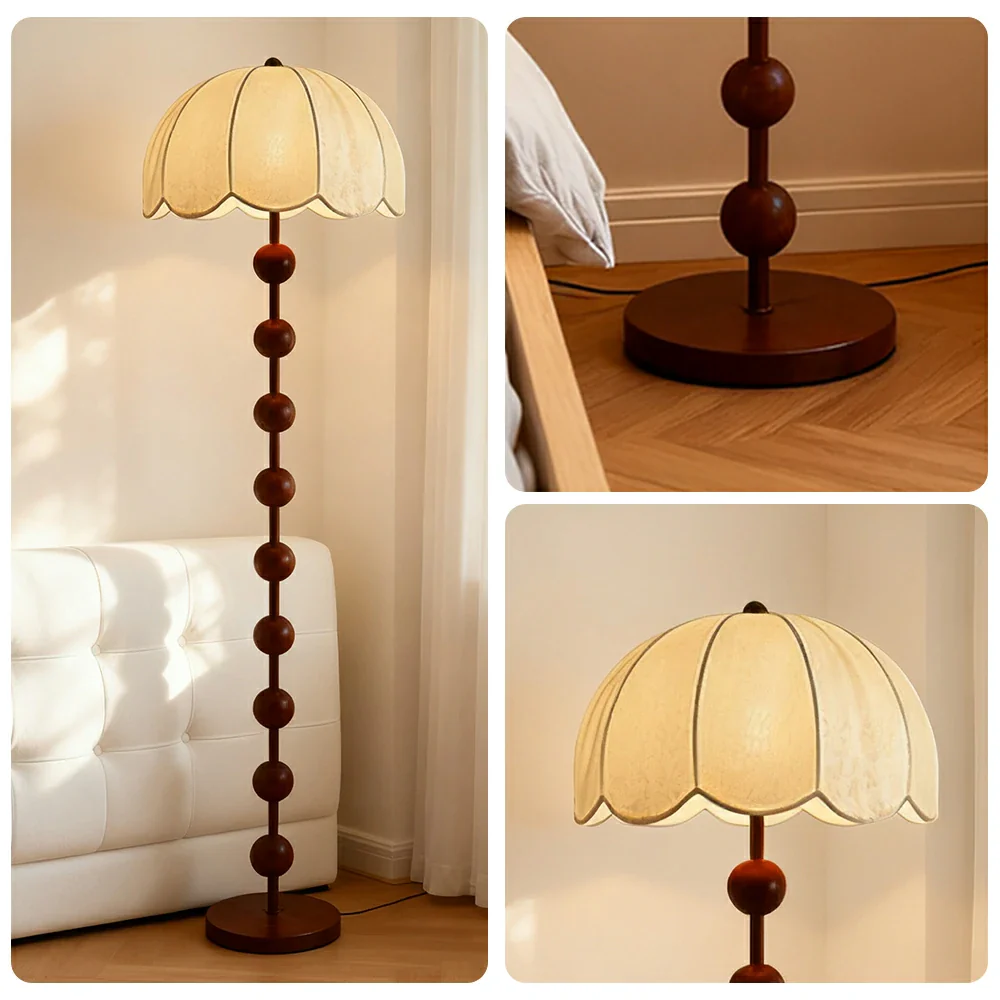 LIVARA Fabric Floor Lamp with Wood-Grain Iron Pole, 9/12W Pull Chain, Anti-Wobble Base & Fire-Retardant Lamp Holder - Image 3