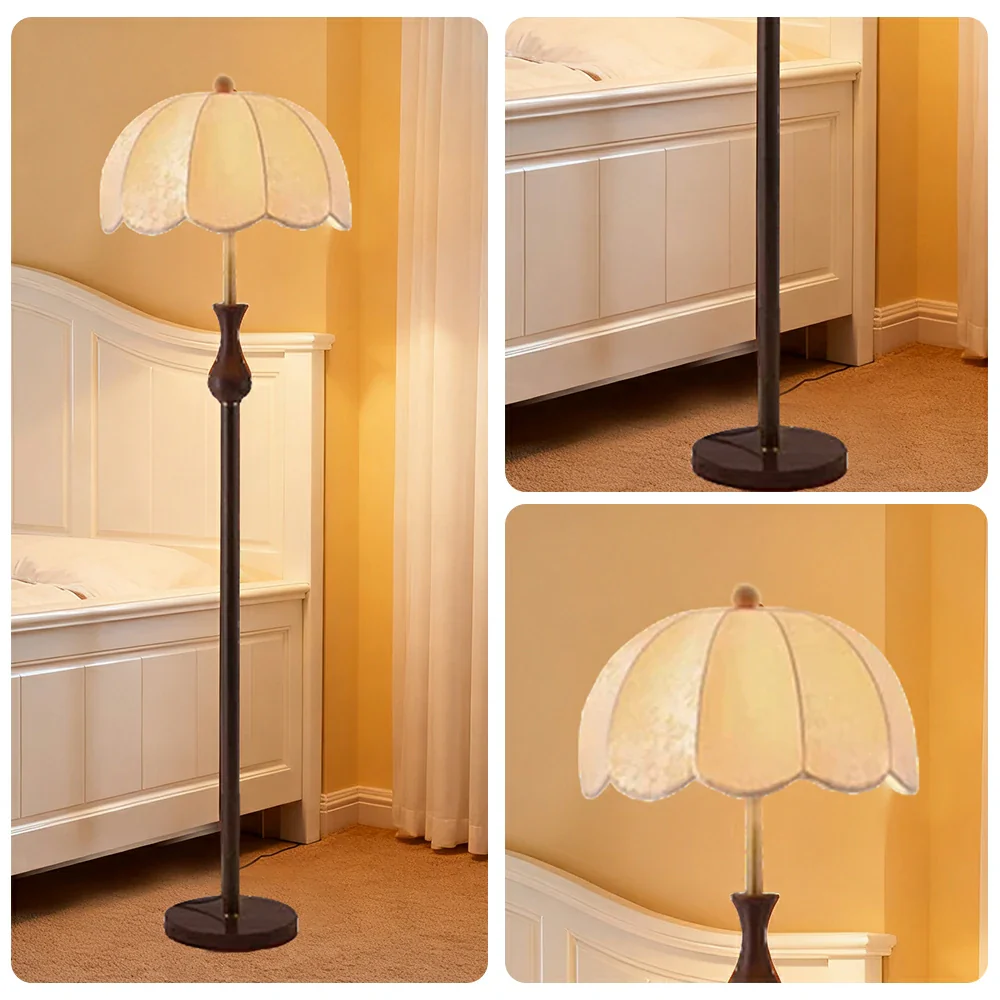 LIVARA Fabric Floor Lamp with Wood-Grain Iron Pole, 9/12W Pull Chain, Anti-Wobble Base & Fire-Retardant Lamp Holder - Gold&Walnut - Image 3