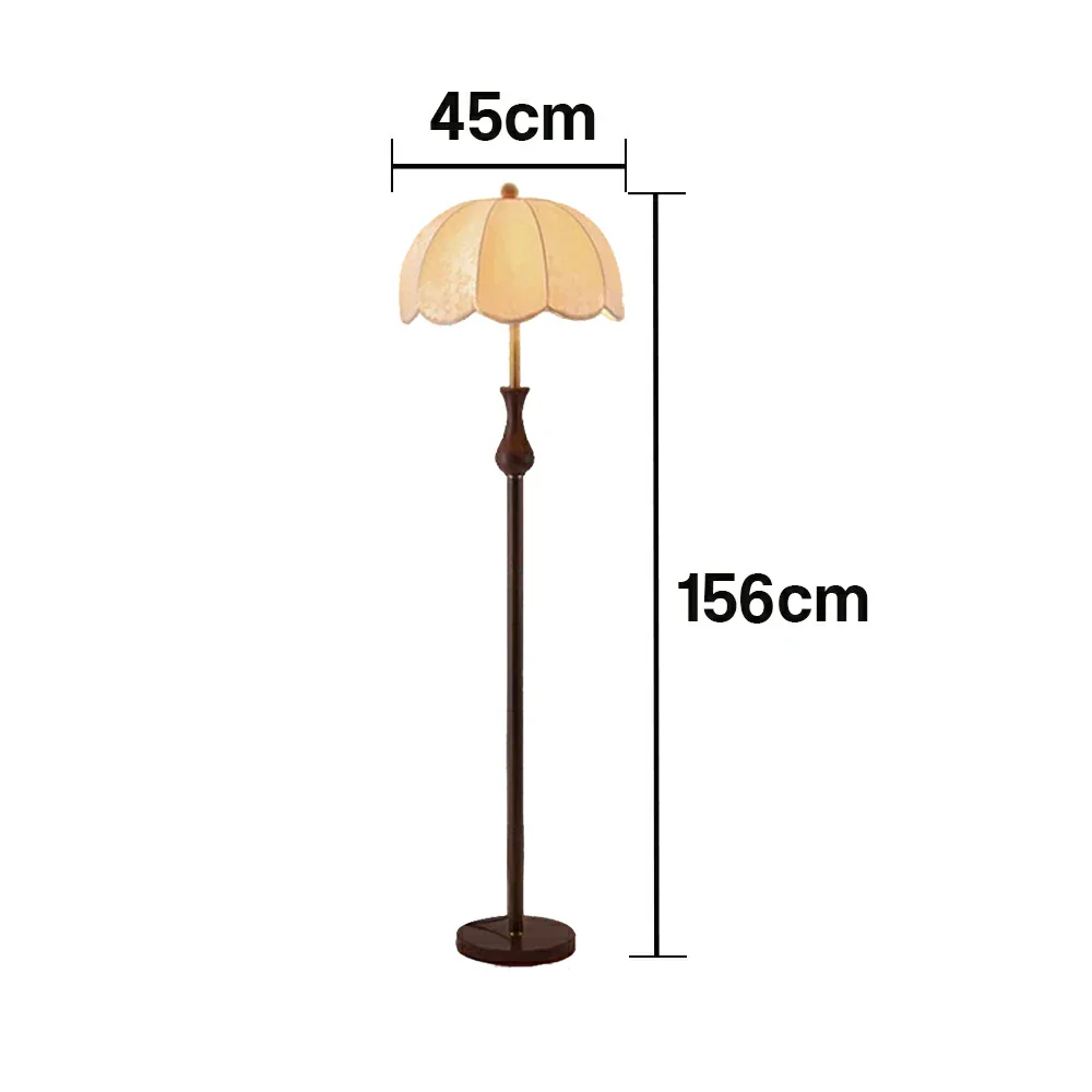 LIVARA Fabric Floor Lamp with Wood-Grain Iron Pole, 9/12W Pull Chain, Anti-Wobble Base & Fire-Retardant Lamp Holder - Gold&Walnut - Image 5