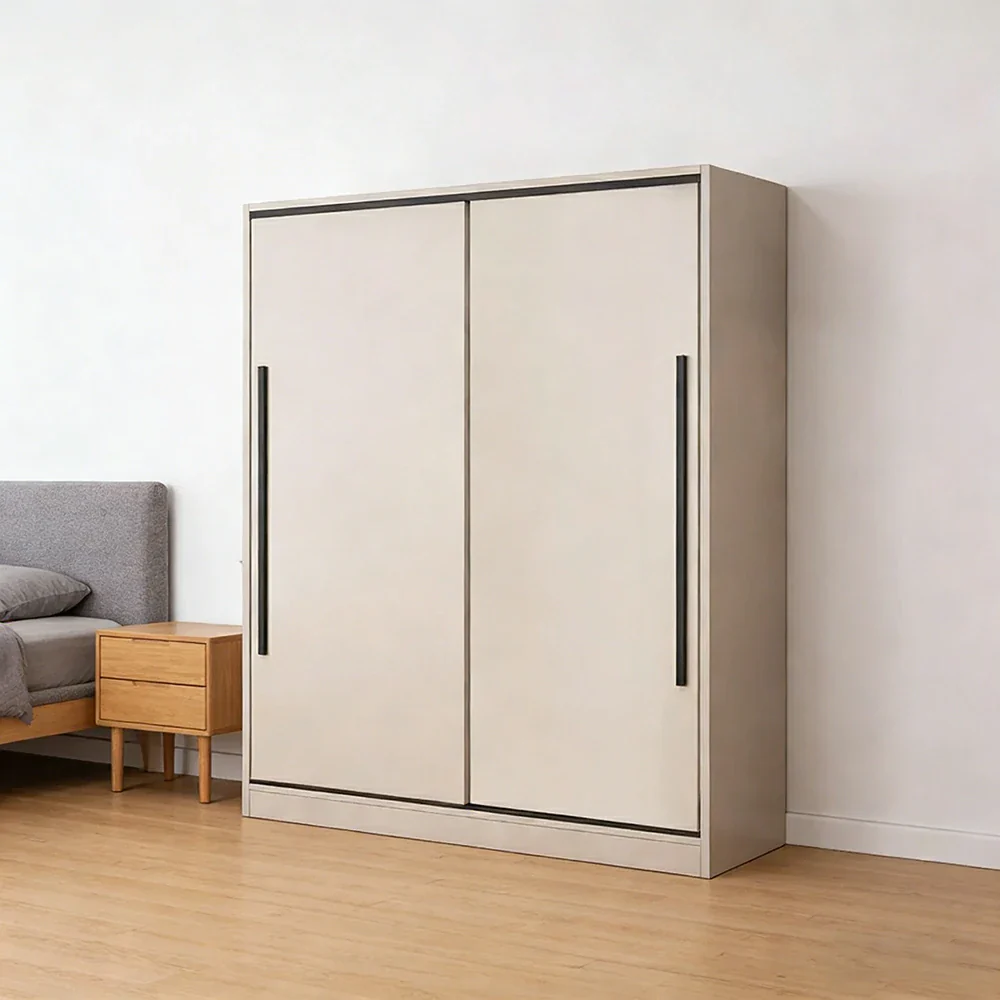 LIVARA 80/120cm Sliding Door Wardrobe Cabinet - Deep 60cm Storage Closet with Hanging Rail, Solid Wood Core Board Durable Design - Grey - Image 2