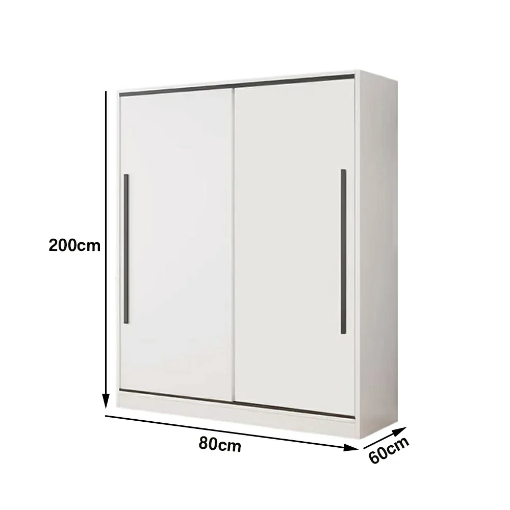 LIVARA 80/120cm Sliding Door Wardrobe Cabinet - Deep 60cm Storage Closet with Hanging Rail, Solid Wood Core Board Durable Design - White - Image 5