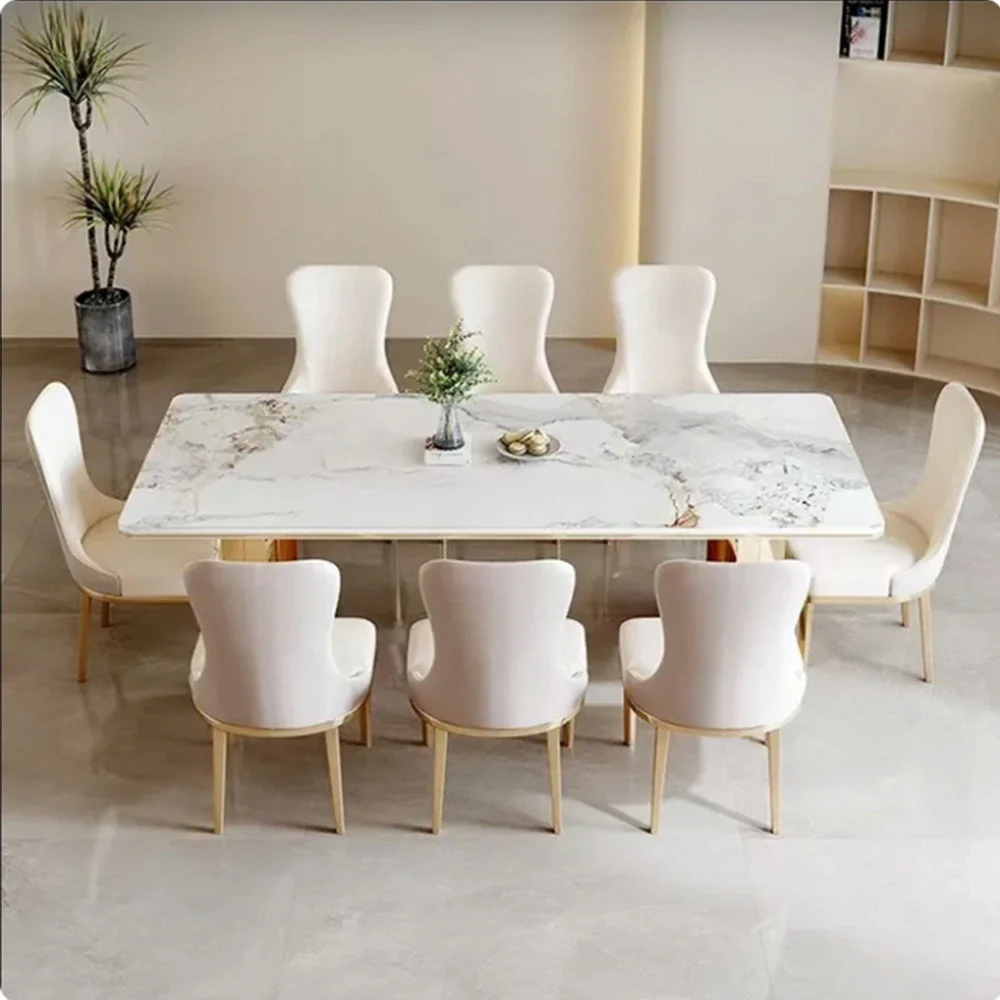 LIVARA 140/160cm Dining Table Sintered Stone Tabletop Heat & Scratch Resistant with Sturdy Metal Legs - White&Gold - Image 4