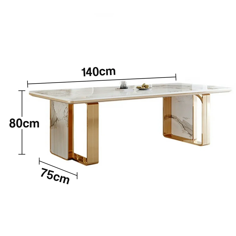 LIVARA 140/160cm Dining Table Sintered Stone Tabletop Heat & Scratch Resistant with Sturdy Metal Legs - White&Gold - Image 5