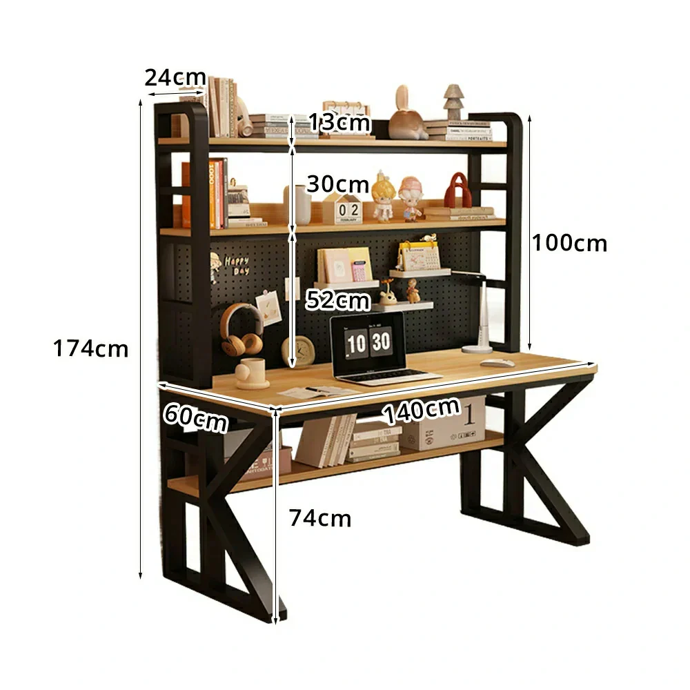 LIVARA Office Desk 100/120/140cm, 2-in-1 Space-Saving Design, Thick Panels, Steel Frame, Pegboard Storage - Black and Wood - Image 7