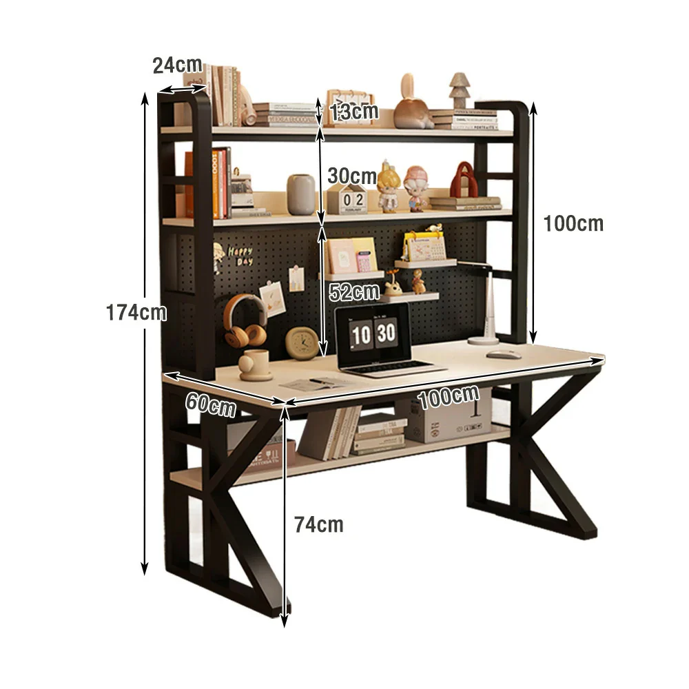 LIVARA Office Desk 100/120/140cm, 2-in-1 Space-Saving Design, Thick Panels, Steel Frame, Pegboard Storage - Black and White - Image 5