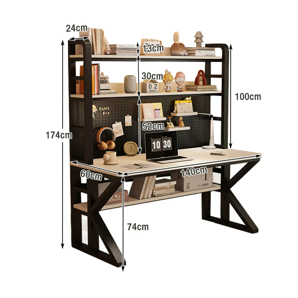 LIVARA Office Desk 100/120/140cm, 2-in-1 Space-Saving Design, Thick Panels, Steel Frame, Pegboard Storage - Black and White - Image 7