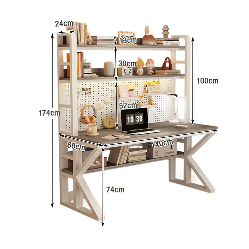 LIVARA Office Desk 100/120/140cm, 2-in-1 Space-Saving Design, Thick Panels, Steel Frame, Pegboard Storage - White and Grey - Image 7