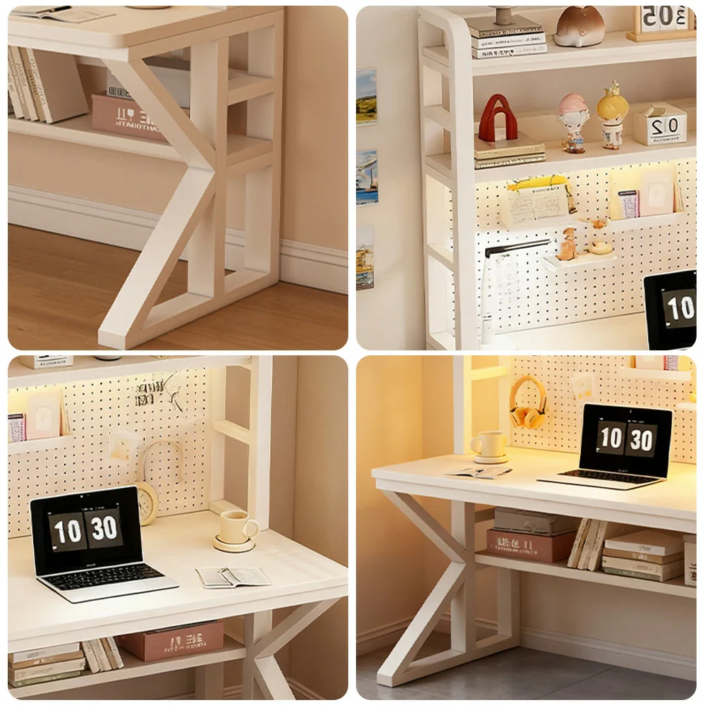 LIVARA Office Desk 100/120/140cm, 2-in-1 Space-Saving Design, Thick Panels, Steel Frame, Pegboard Storage - White - Image 3