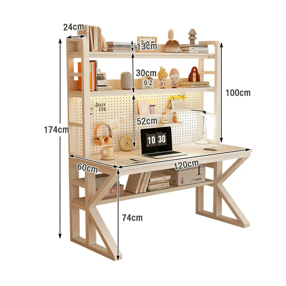 LIVARA Office Desk 100/120/140cm, 2-in-1 Space-Saving Design, Thick Panels, Steel Frame, Pegboard Storage - White - Image 6