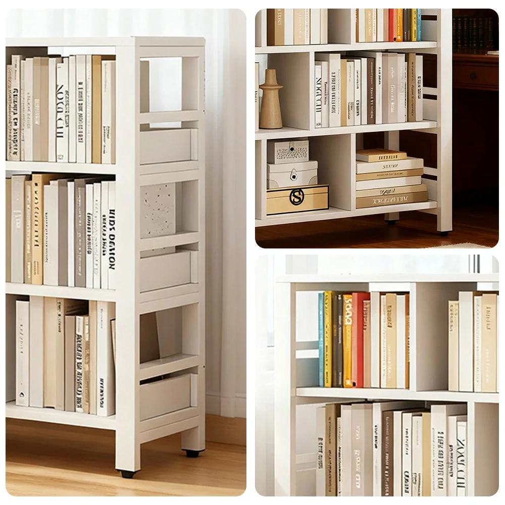 LIVARA 4-Tier Bookshelf 80/110/140cm Space-Saving Storage Rack, Thickened Eco Panels, Reinforced Steel Frame - White - Image 3