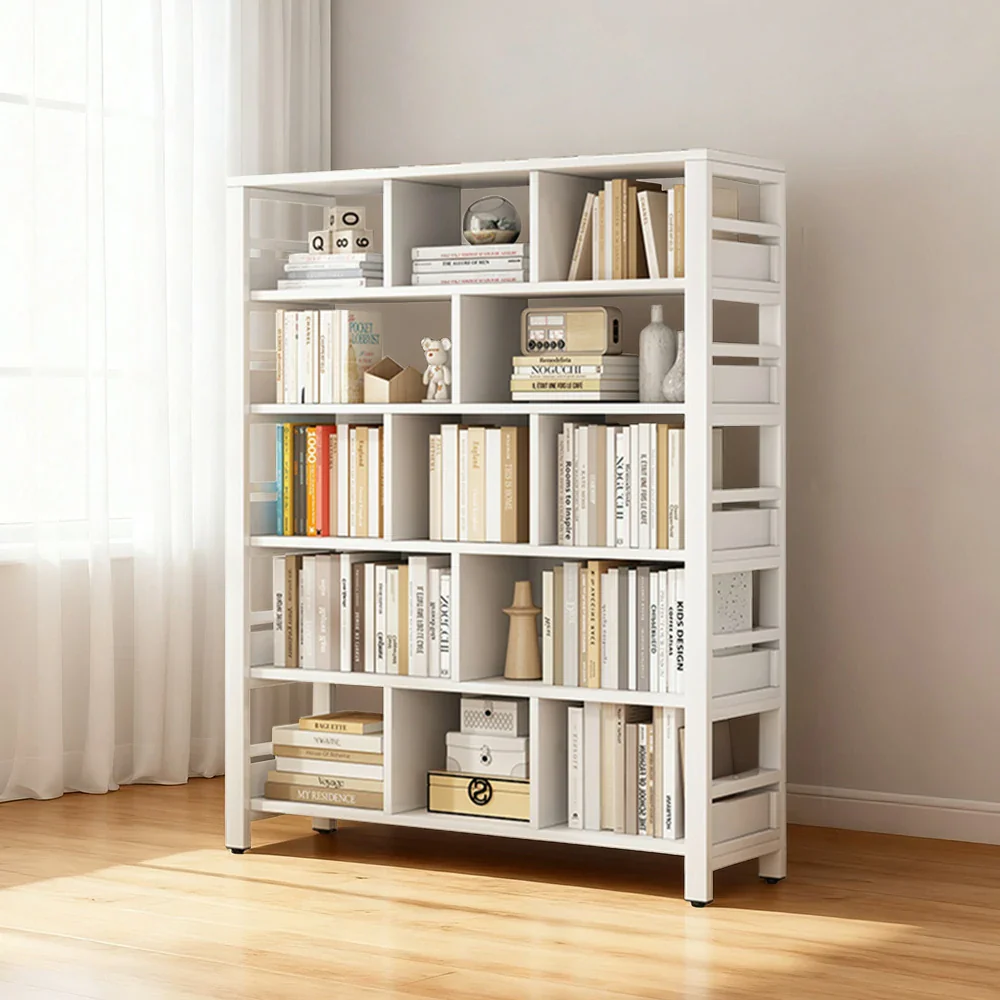LIVARA 6-Tier Bookshelf 80/110/140cm Space-Saving Storage Rack, Thickened Eco Panels, Reinforced Steel Frame - White - Image 2