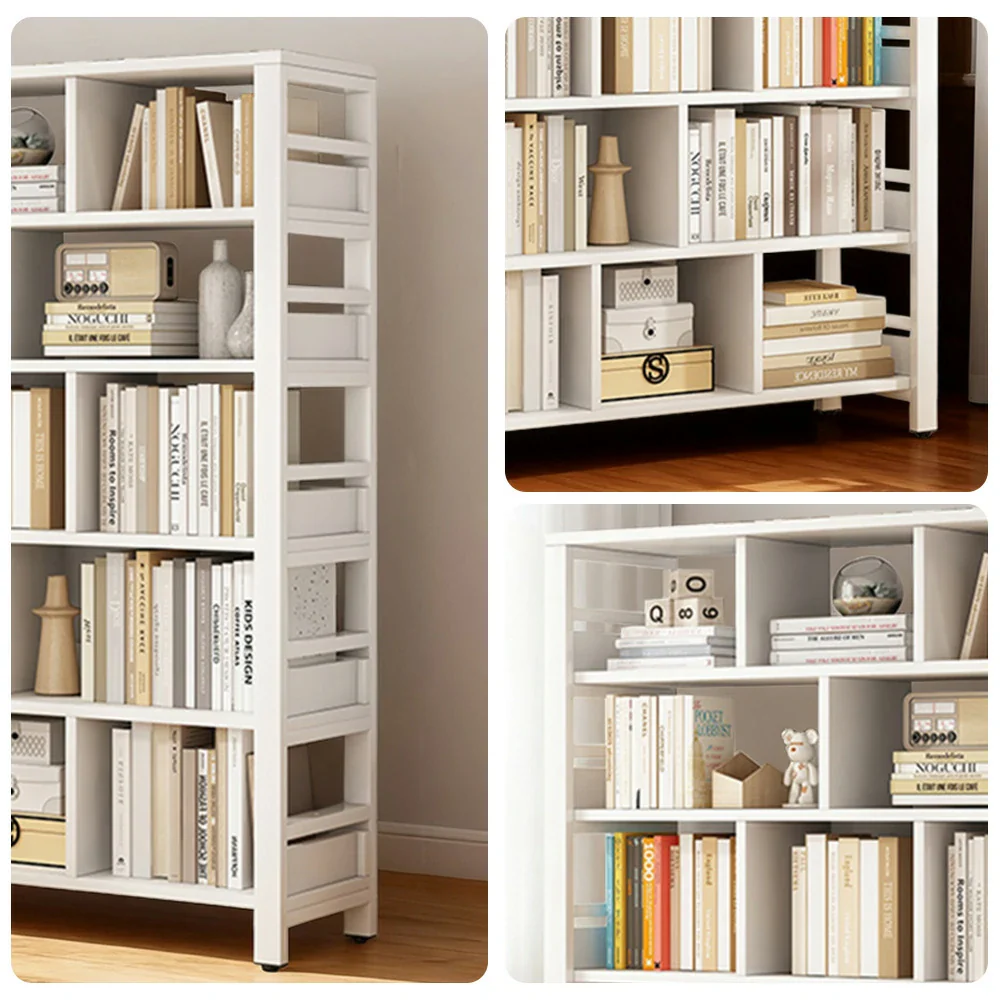 LIVARA 6-Tier Bookshelf 80/110/140cm Space-Saving Storage Rack, Thickened Eco Panels, Reinforced Steel Frame - White - Image 3