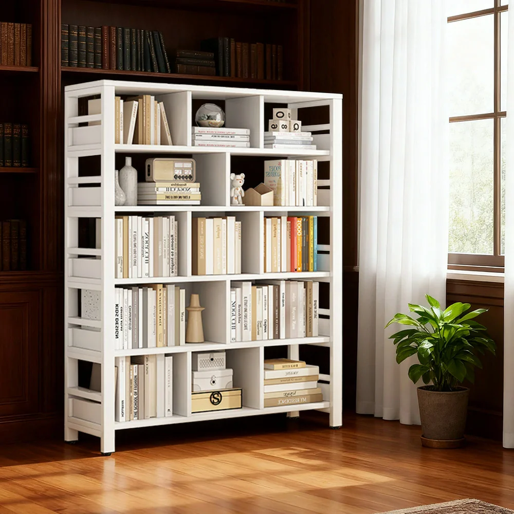 LIVARA 6-Tier Bookshelf 80/110/140cm Space-Saving Storage Rack, Thickened Eco Panels, Reinforced Steel Frame - White - Image 4