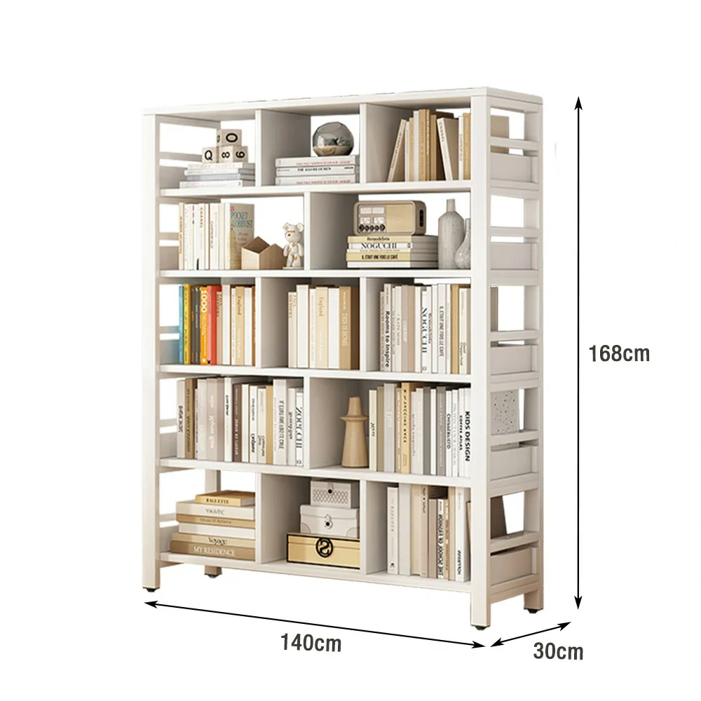 LIVARA 6-Tier Bookshelf 80/110/140cm Space-Saving Storage Rack, Thickened Eco Panels, Reinforced Steel Frame - White - Image 7