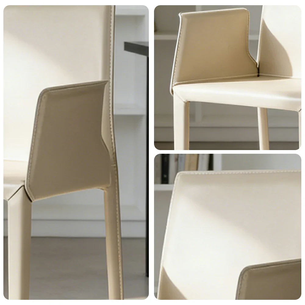 LIVARA Modern Arm Dining Chair - Premium 2.2mm Saddle Leather Upholstery, High Back Support, Carbon Steel Legs, Durable Stitching Design - Beige - Image 3