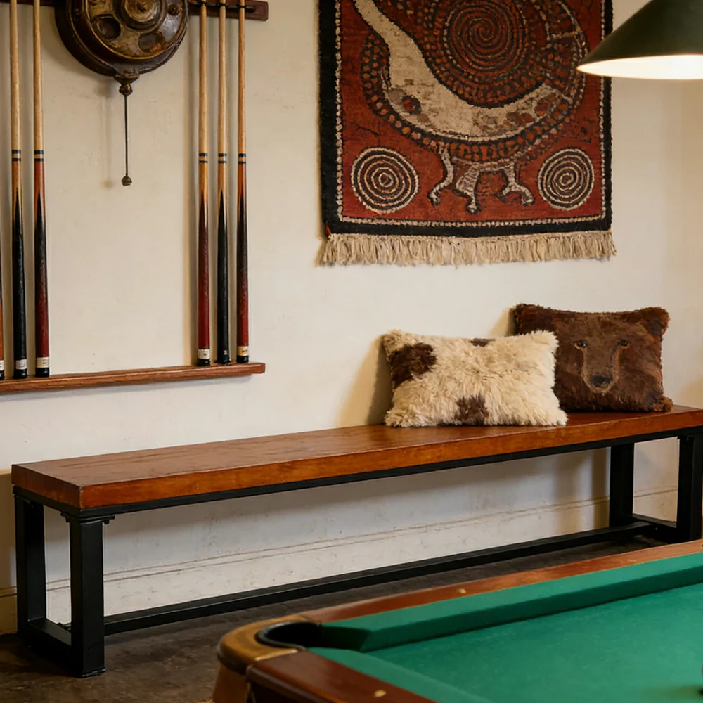 LIVARA 120/140cm Solid Wood Bench Seating - 4.7cm Thick Hardwood Top with Heavy-Duty Steel Frame, Industrial Dining & Pool Table Bench - Natural Oak - Image 2