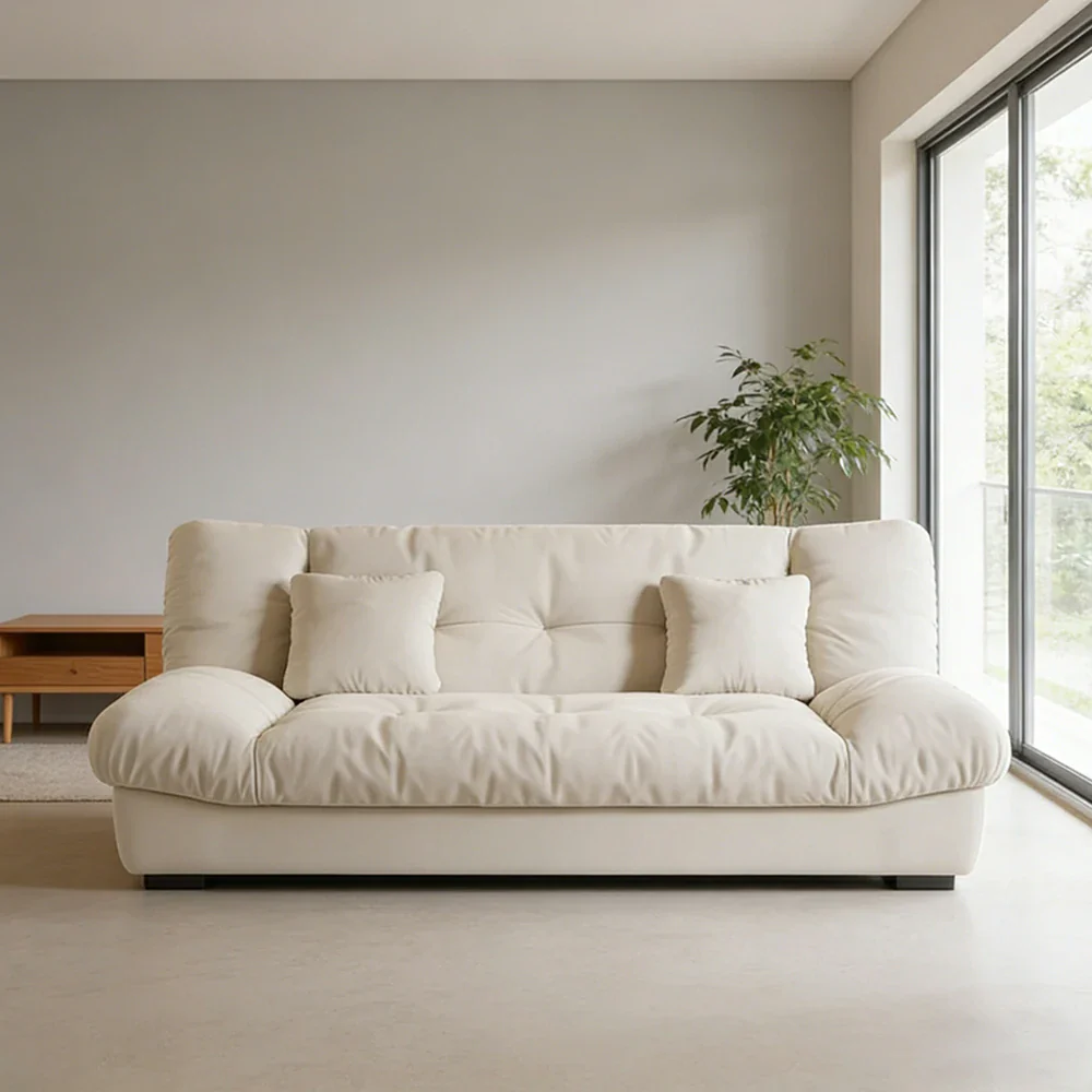 LIVARA 160/180cm Sofa Bed, Adjustable Backrest Design, Milk Velvet Upholstery, Solid Wood Frame, Armless Space-Saving Style - White - Image 4