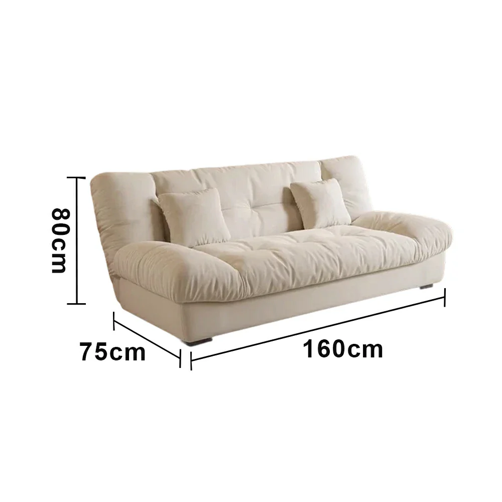 LIVARA 160/180cm Sofa Bed, Adjustable Backrest Design, Milk Velvet Upholstery, Solid Wood Frame, Armless Space-Saving Style - White - Image 5