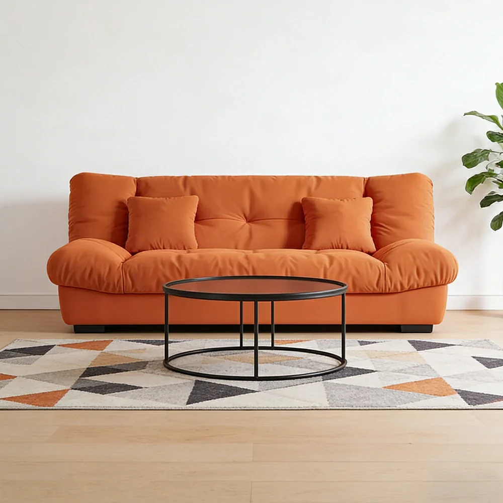 LIVARA 160/180cm Sofa Bed, Adjustable Backrest Design, Milk Velvet Upholstery, Solid Wood Frame, Armless Space-Saving Style - Orange - Image 2