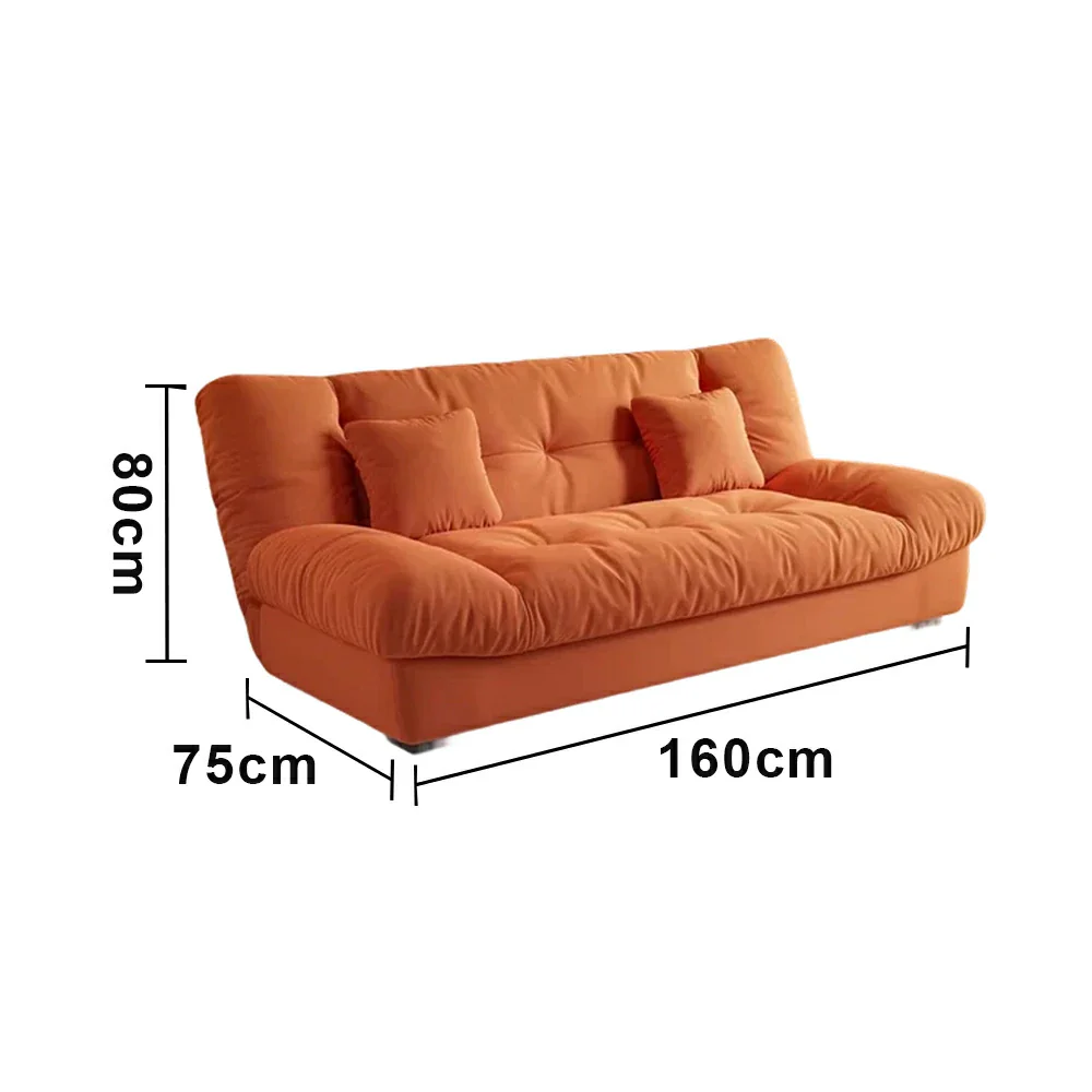 LIVARA 160/180cm Sofa Bed, Adjustable Backrest Design, Milk Velvet Upholstery, Solid Wood Frame, Armless Space-Saving Style - Orange - Image 5