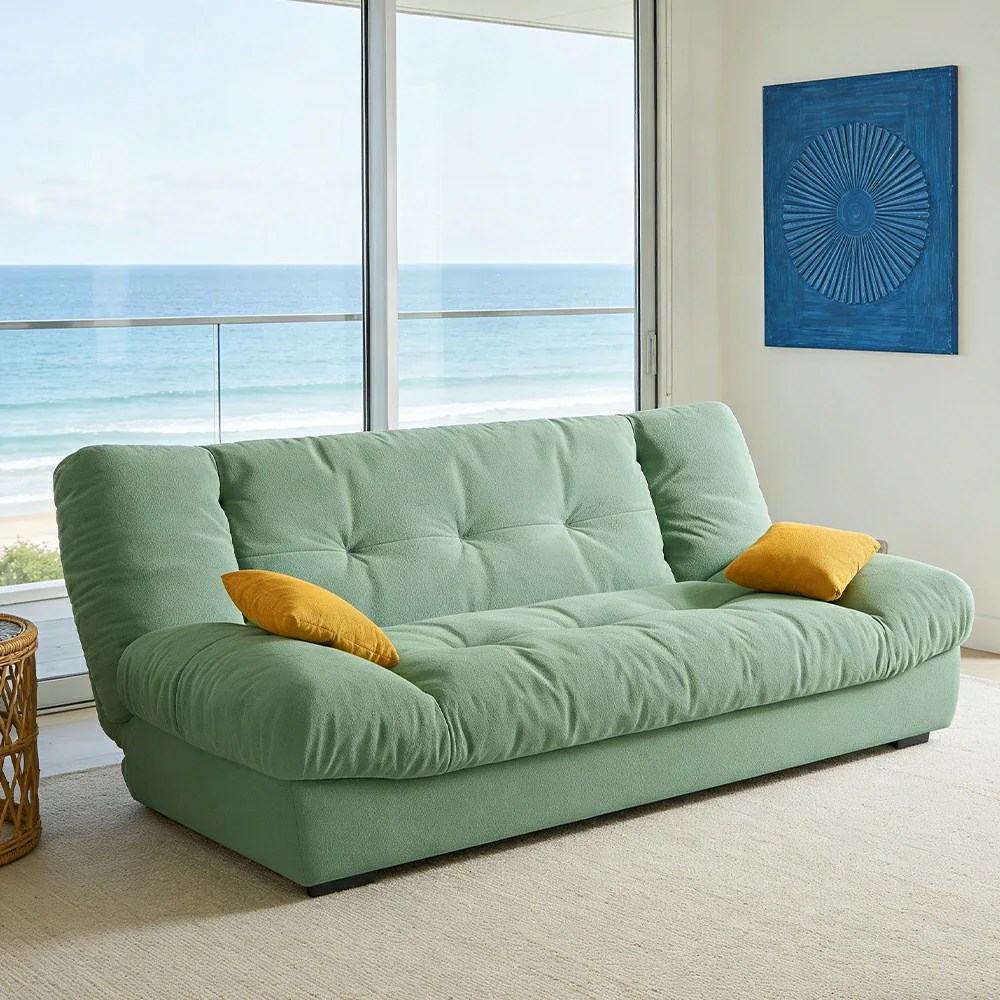 LIVARA 160/180cm Sofa Bed, Adjustable Backrest Design, Milk Velvet Upholstery, Solid Wood Frame, Armless Space-Saving Style - Green - Image 2